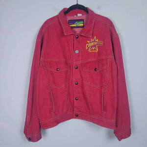 VTG Tony Nowak Country Star Hollywood Denim Jacket Red Medium Embroidered Retro
